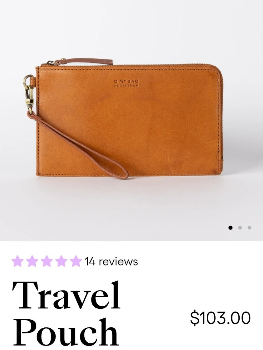 O My Bag Amsterdam Tan Leather Zip Pouch